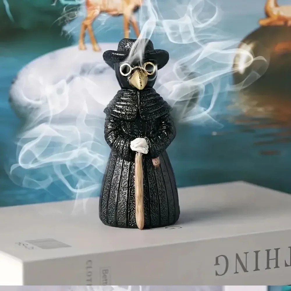 Black Plague Doctor Bird Incense Holder